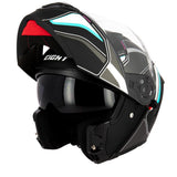 Casque modulable S551 Dual Face noir bleu — vue trois-quarts avant, mentonnière relevée