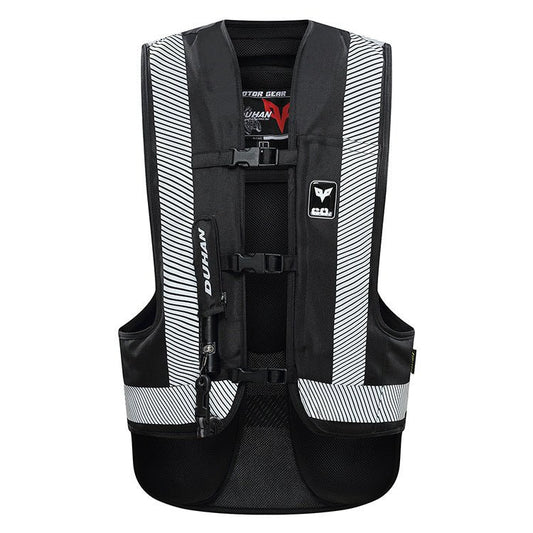 Gilet airbag moto noir réfléchissant ProAir de face, système de déclenchement mécanique