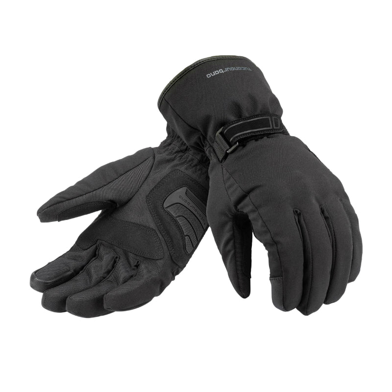 Gants moto hiver Password Plus Noir — la paire, côté paume et côté dos, poignet long et sa patte à velcro