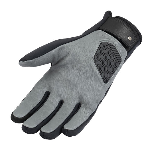 Gants moto hiver Sprint Hydroscud Femme Noir/Gris — paume en cuir gris, insert alvéolé noir et patte du poignet