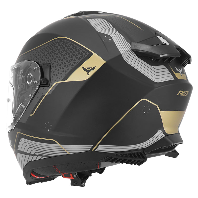Casque intégral ADX AI500 EVO Noir/Or Mat — vue trois-quarts arrière