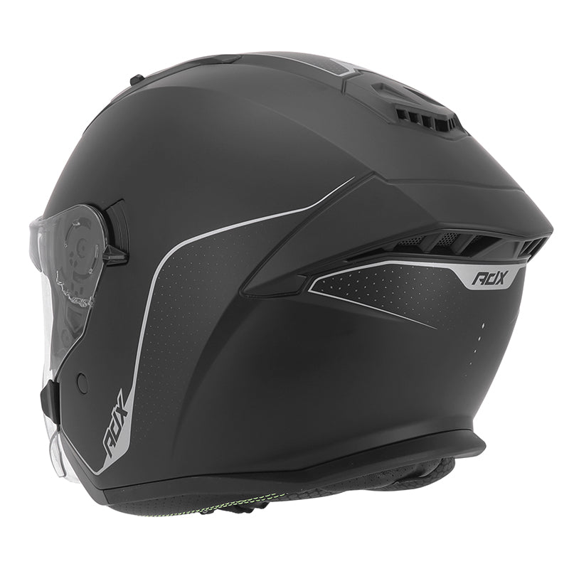 Casque jet ADX AJ300 Noir Mat — vue trois-quarts arrière