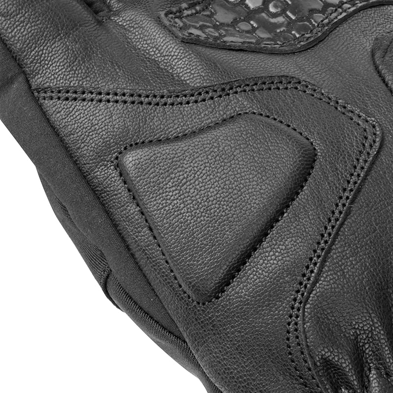 Gants moto hiver Zephyr Noir — gros plan de la paume et de son empiècement surpiqué