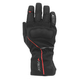 Gants moto hiver Montreal Noir/Rouge — dessus de la main de face, coque et doigts à reliefs