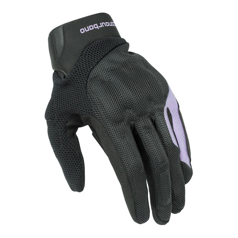 Gants moto été Penna EVO Lady Noir/Violet — dos de la main, mesh noir et bande violette