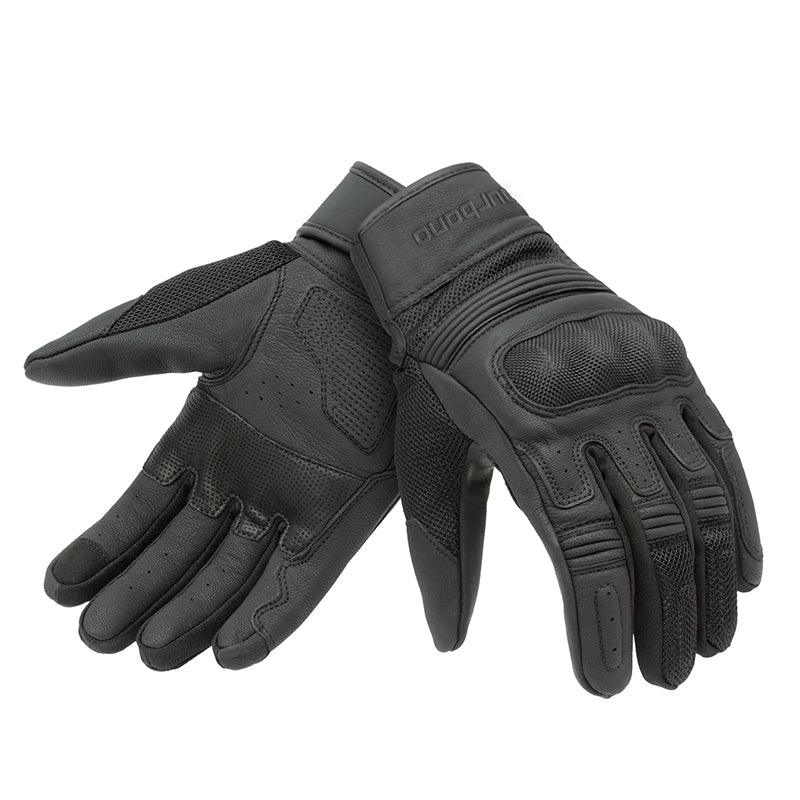 Gants moto été Andrew EVO Noir — la paire, cuir noir et inserts en mesh
