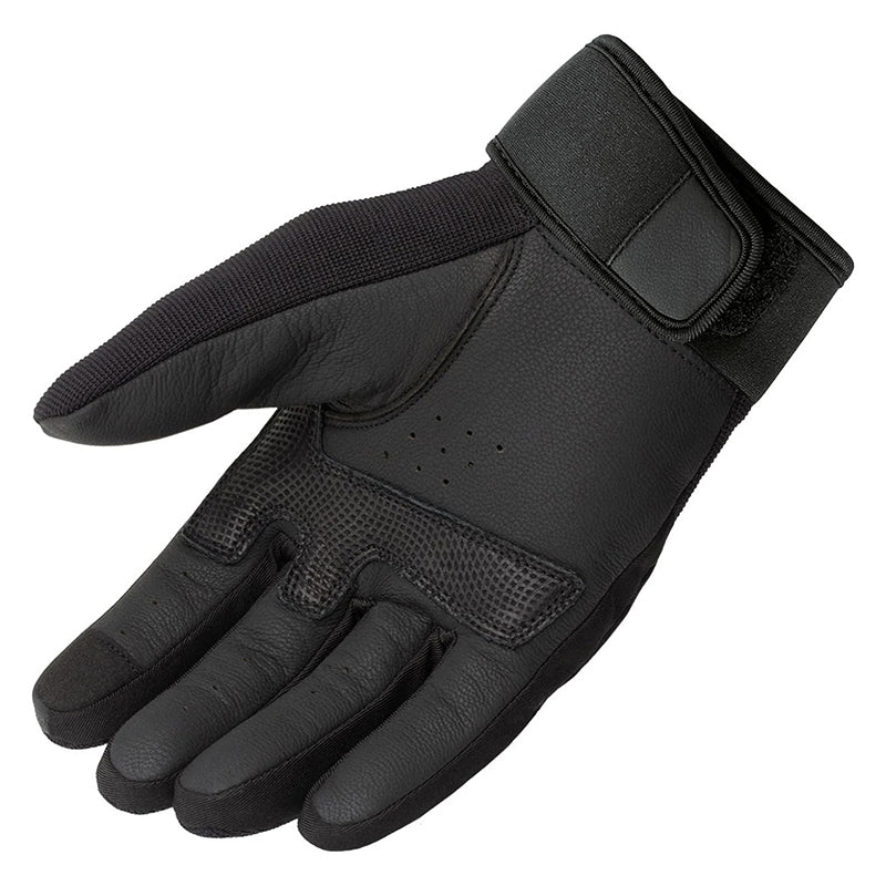 Gants moto toutes saisons Crab Noir — côté paume : cuir et patte velcro du poignet