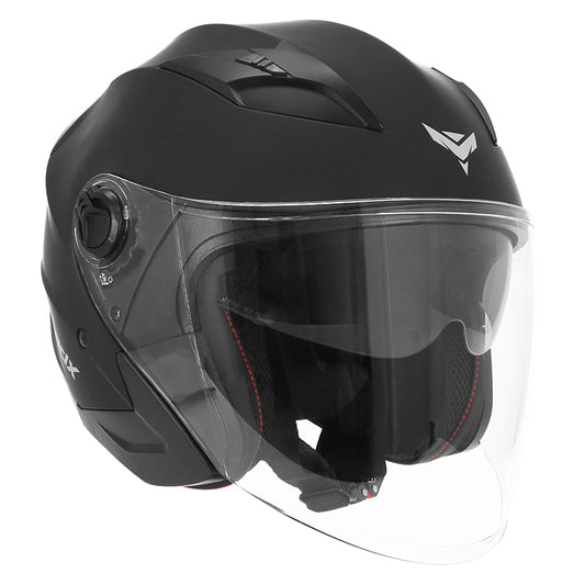Casque jet ADX AJ150 Noir Mat — vue trois-quarts avant