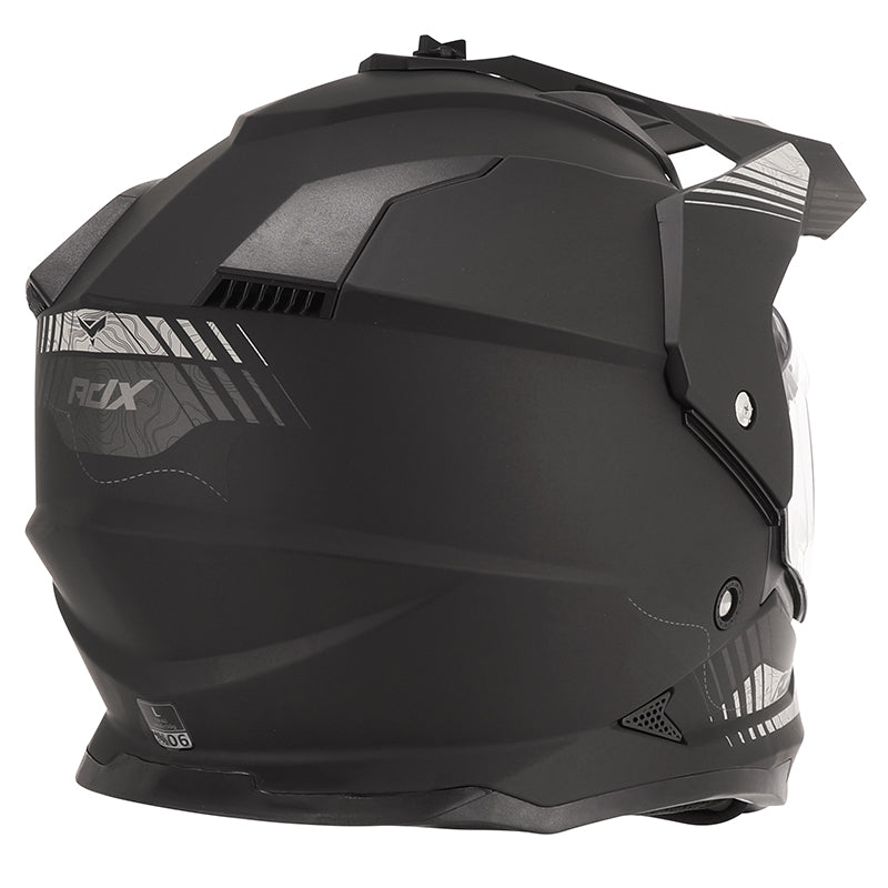 Casque cross/trail ADX AC900 Noir/Argent Mat — vue trois-quarts arrière, côté droit