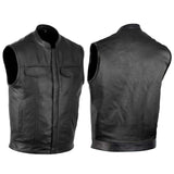 Détail du cuir véritable et des boutons-pressions du gilet moto SOA