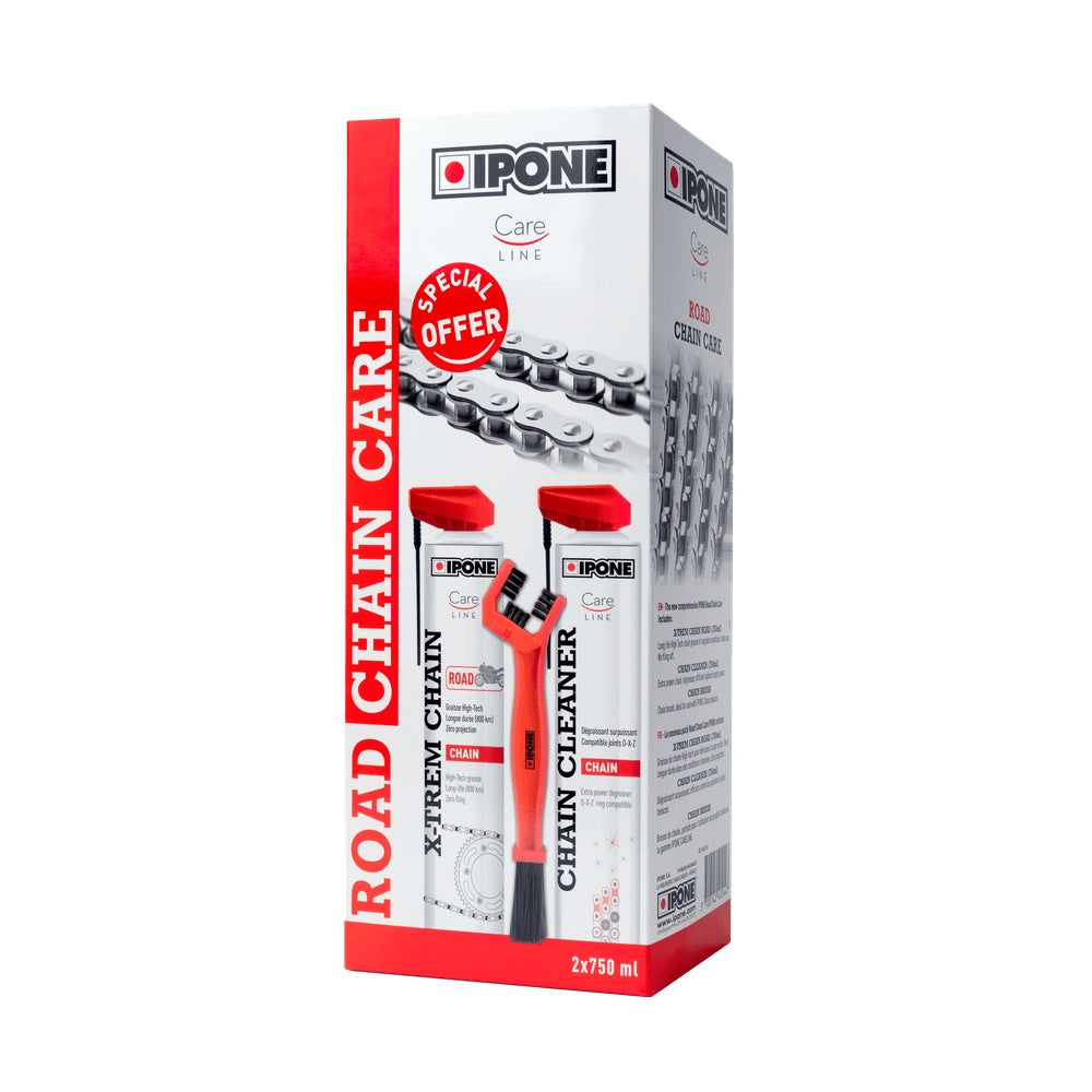 Pack Entretien Chaîne Moto Ipone - Chain Cleaner + Graisse X-TREM + Brosse