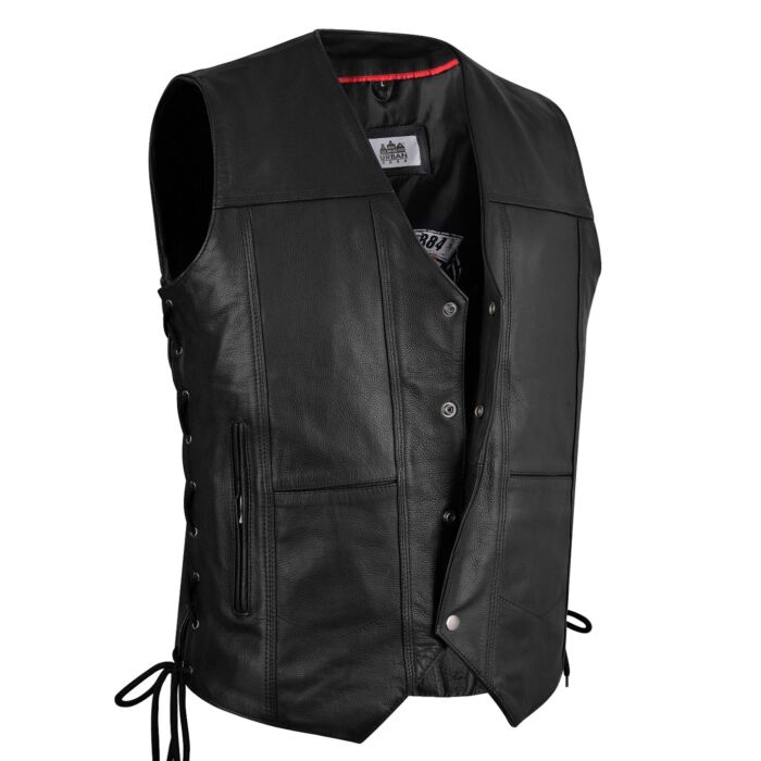 Gilet Cuir Biker — Lacets Latéraux | 100% Cuir Vachette | Urban Rebel™ - LE PRATIQUE DU MOTARD