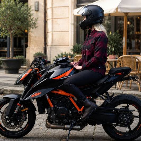 Veste Surchemise Moto Femme à Carreaux — Aramide & Protections CE | VALA™