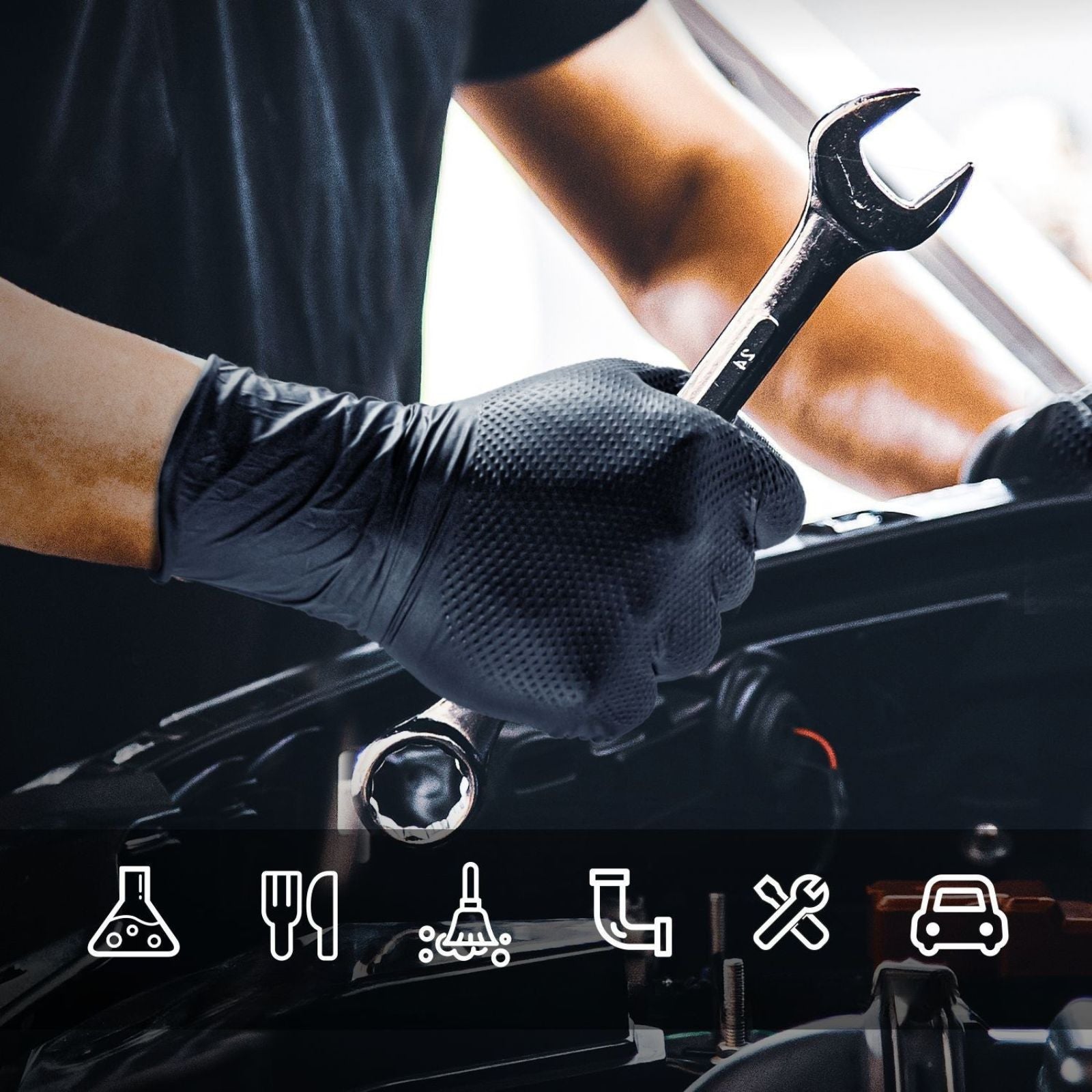 Gants Nitrile Noir ultra résistant – 8 Mil, Texture Diamant, Jetables - LE PRATIQUE DU MOTARD