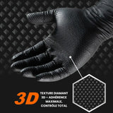Gants Nitrile Noir ultra résistant – 8 Mil, Texture Diamant, Jetables - LE PRATIQUE DU MOTARD