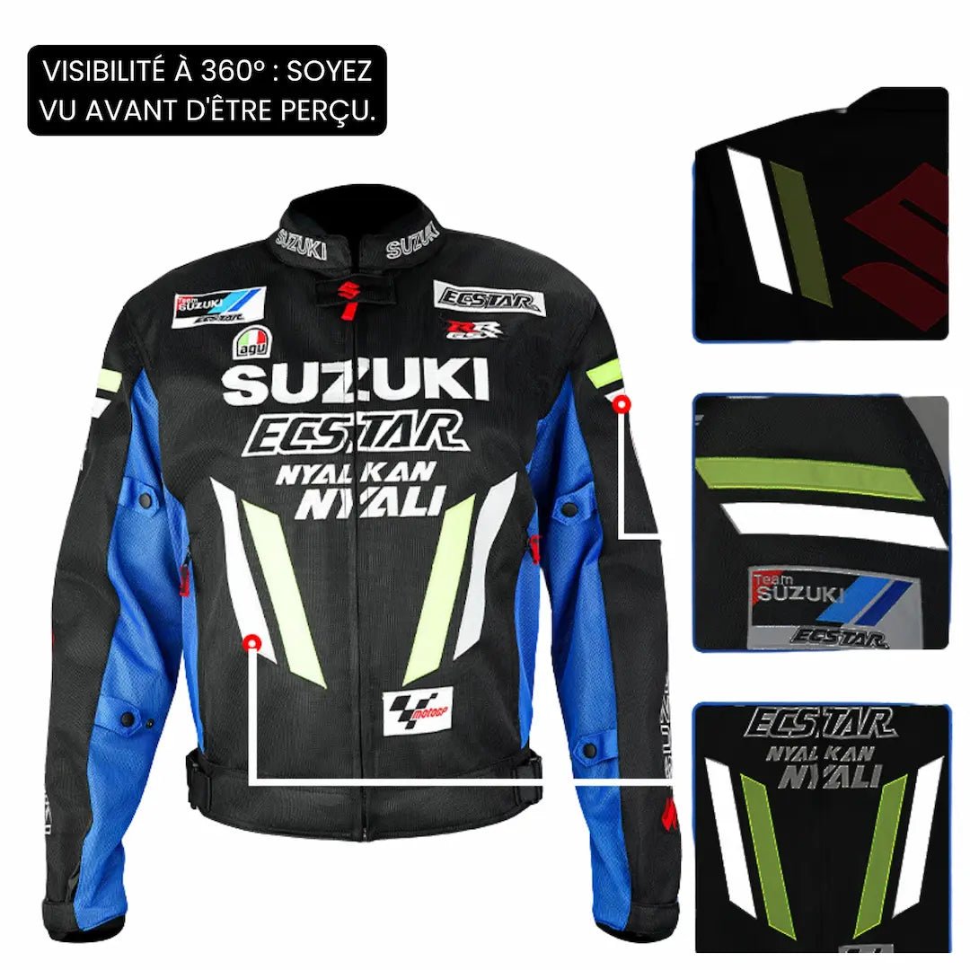 Blouson moto été | Suzuki Bleu et noir - LE PRATIQUE DU MOTARD