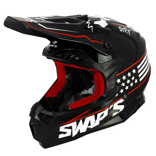 Casque cross 2FASTER SATAN homologué ECE 22-06, coque ABS noire, vue de face - LE PRATIQUE DU MOTARD