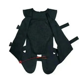 Gilet airbag moto noir dégonflé vu de dos, sangles réglables et dorsale amovible
