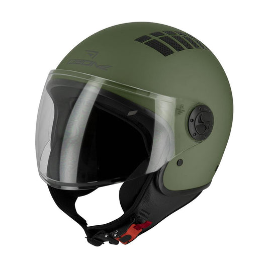 Casque jet S707 Citizen kaki mat — vue trois-quarts avant, écran baissé