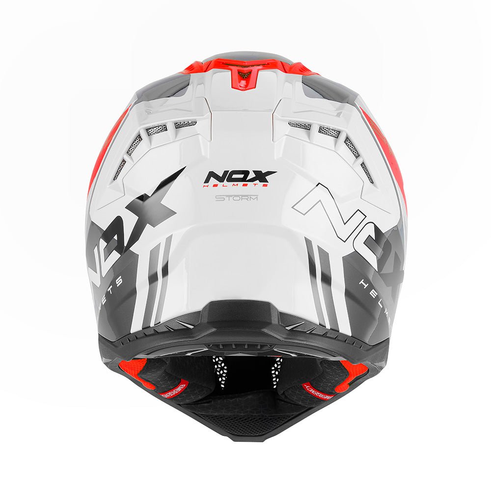 Casque Moto Cross N634 Storm Blanc Bleu Rouge | NOX - LE PRATIQUE DU MOTARD