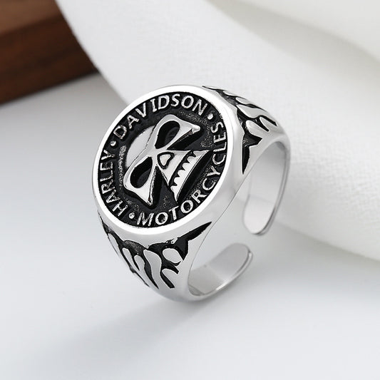 Bague Tête de Mort Biker - Style Harley, Taille Ajustable