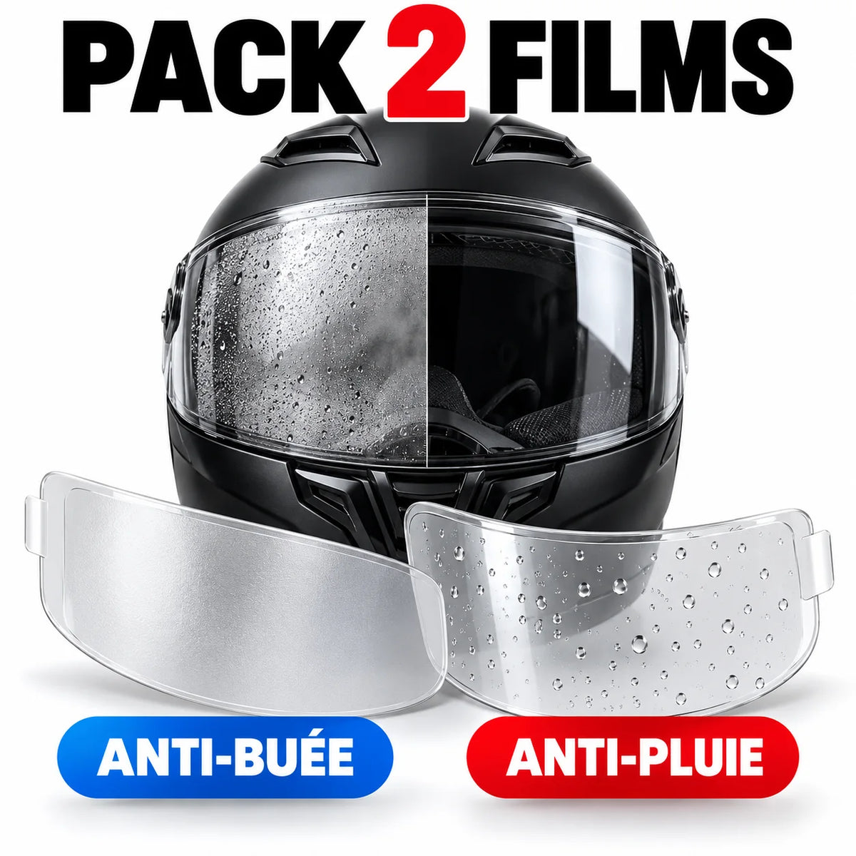 Film Anti-Buée Casque Moto & Anti-Pluie Visière – Universel — Le pack 2 films