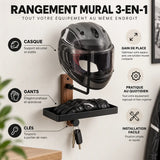 Porte casque moto mural bois métal avec crochet à clé intégré