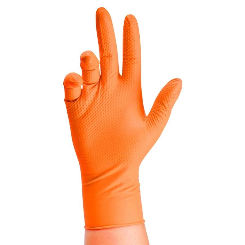 Gants Nitrile Orange Mécanicien 8 Mil – Texture Diamant, Jetables - LE PRATIQUE DU MOTARD
