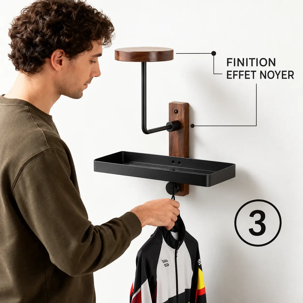 Porte casque moto mural fixé au mur avec casque intégral suspendu