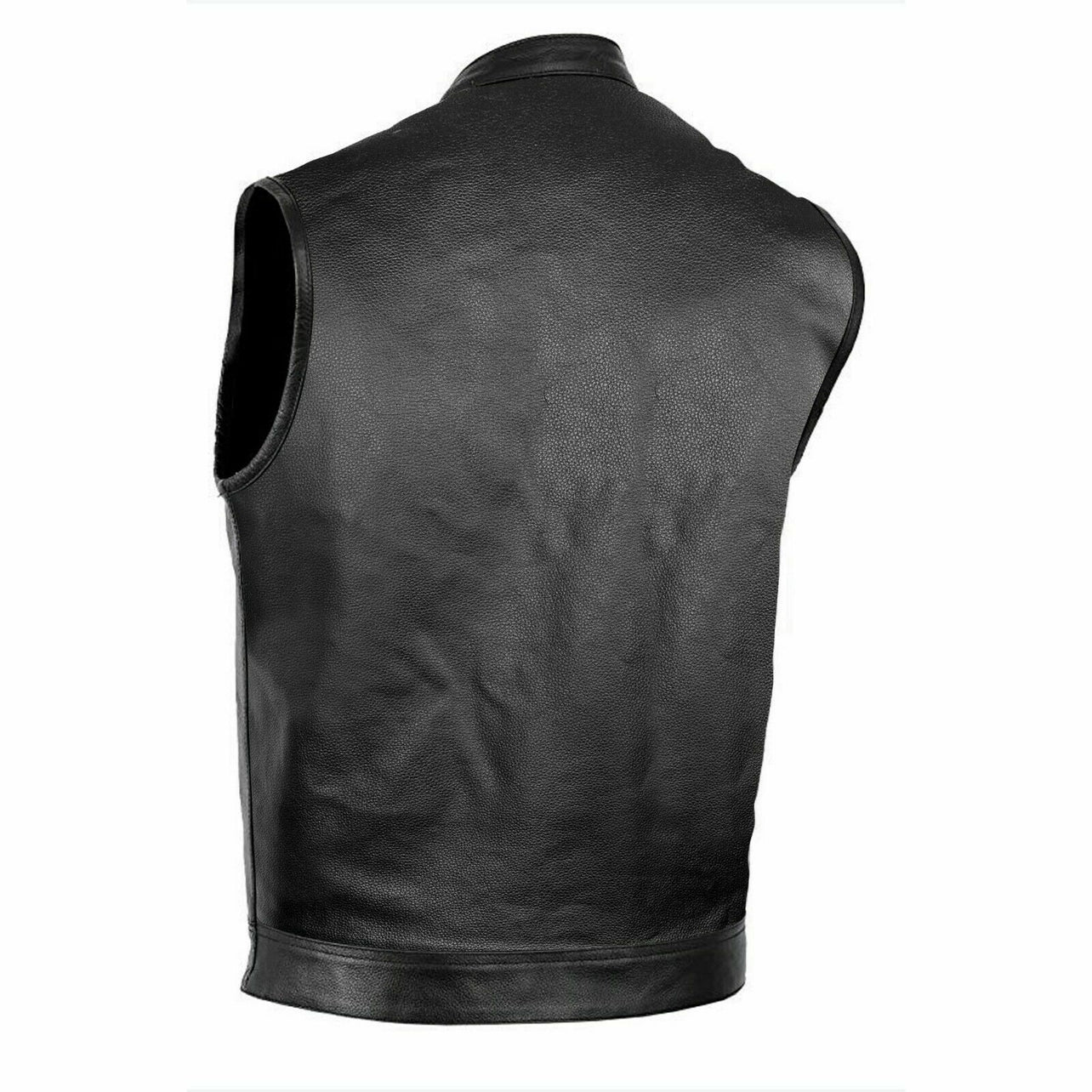 Gilet cuir biker SOA vue de dos, grande surface lisse pour écussons