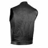Gilet cuir biker SOA vue de dos, grande surface lisse pour écussons