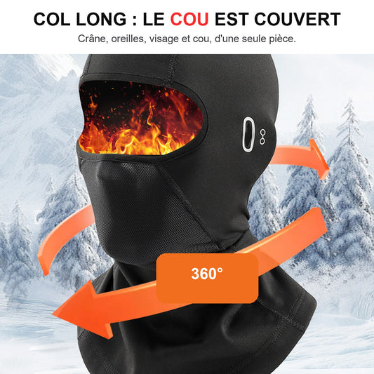 Cagoule moto hiver à col long : crâne, oreilles, visage et cou couverts
