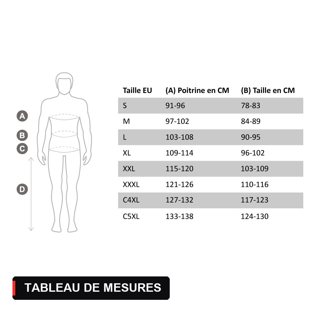 Blouson CIRRUS bleu : tableau des mesures