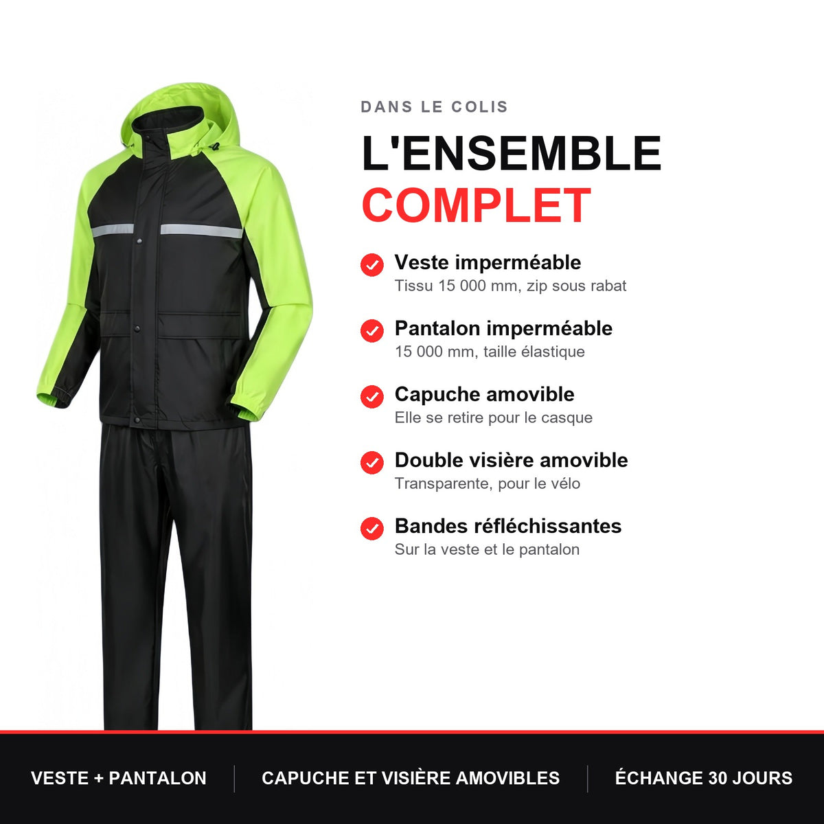 Tenue de Pluie Moto Imperméable 15 000 mm – Veste et Pantalon | EIZOX™ — Dans le colis