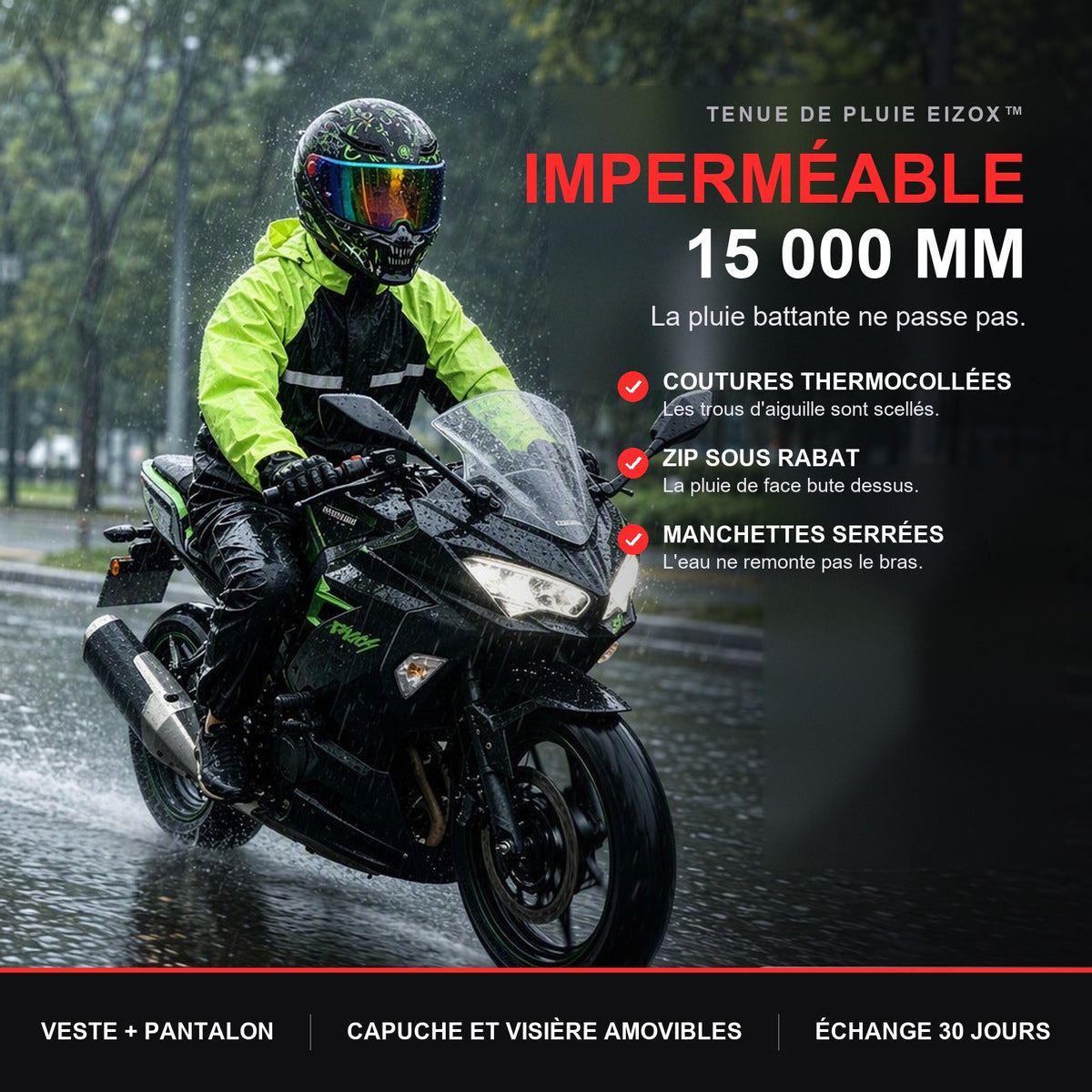 Tenue de Pluie Moto Imperméable 15 000 mm – Veste et Pantalon | EIZOX™ — Imperméable