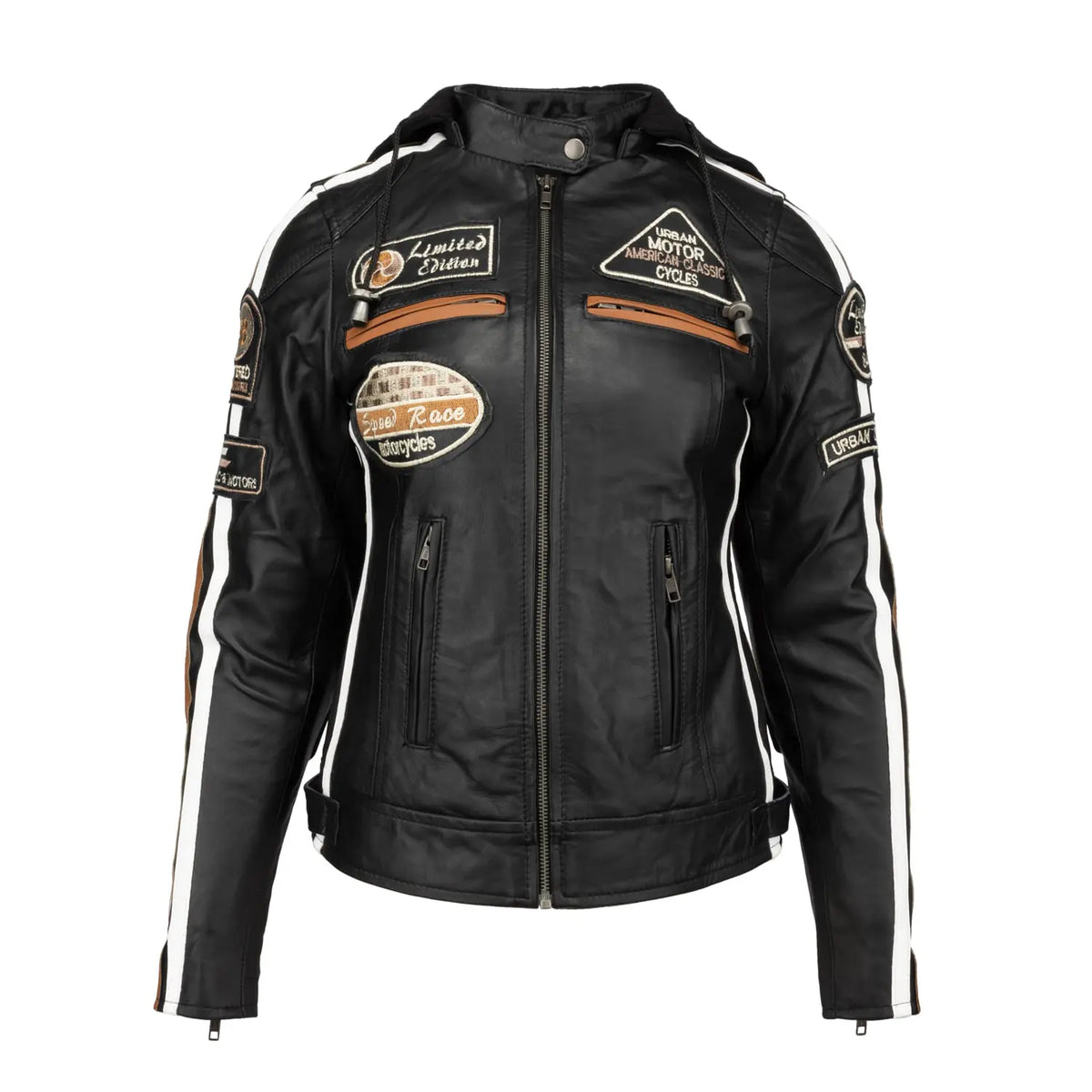 Blouson cuir moto femme style vintage | LEGENDARY 58™ Noir — De face