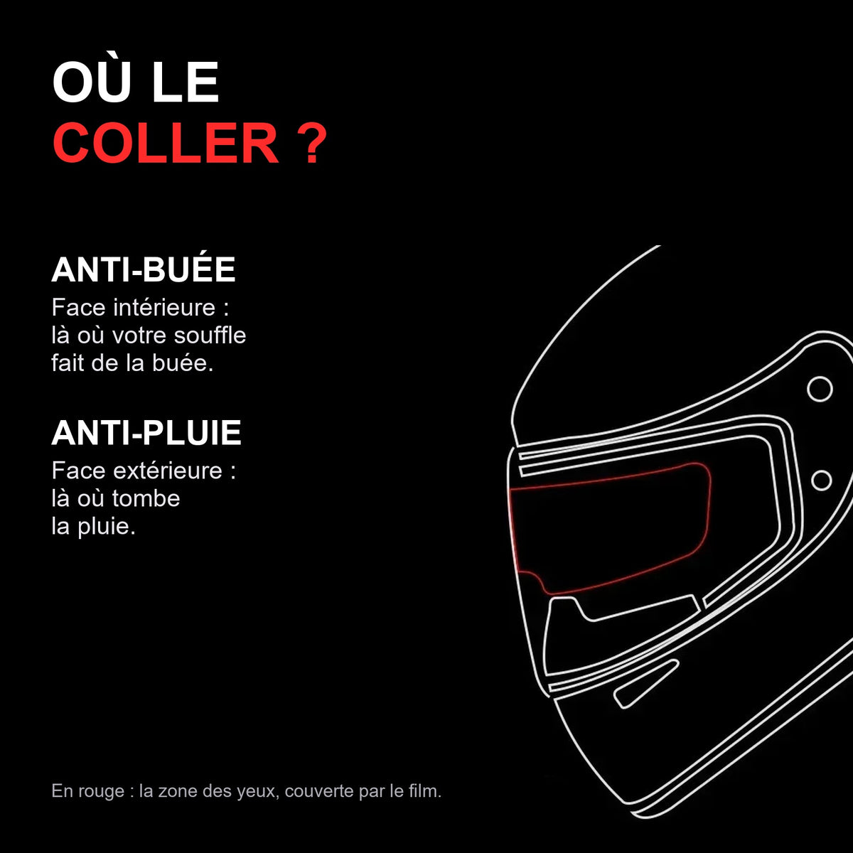 Film Anti-Buée Casque Moto & Anti-Pluie Visière – Universel — Où le coller