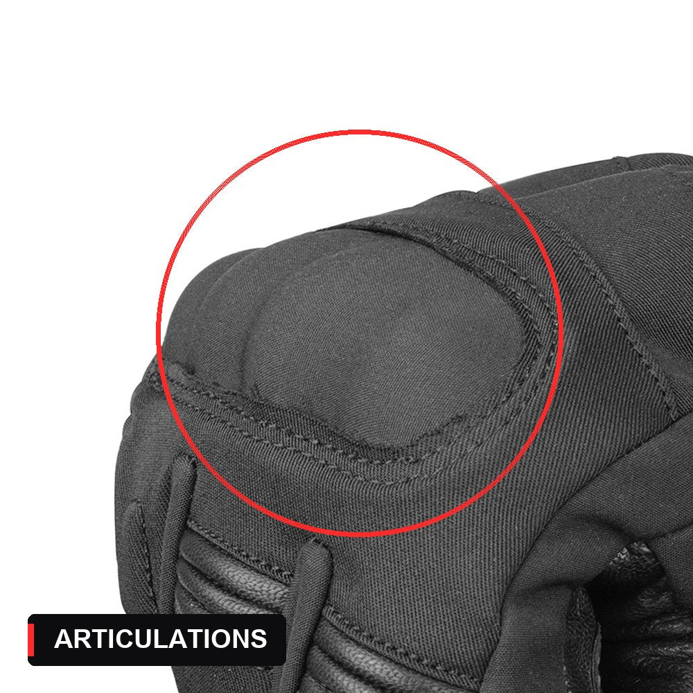 Gant moto hiver noir : relief sur les articulations, gros plan