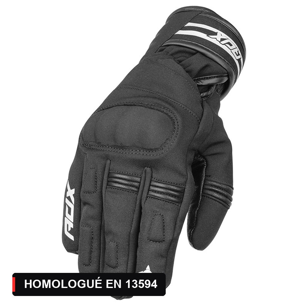 Gant moto hiver homme noir, dos de la main de trois-quarts