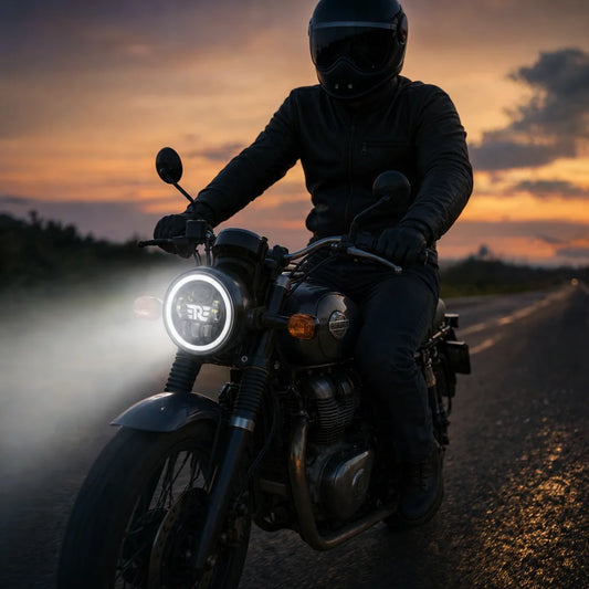 Phare LED 7 pouces monté sur Royal Enfield, faisceau DRL allumé de jour