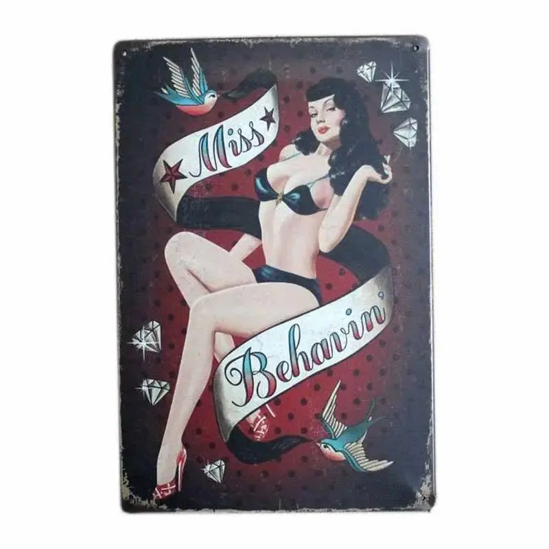 Plaque décorative métallique Pin-Up - Le Pratique du Motard